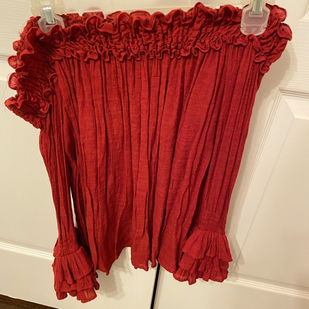 Red off the shoulder ruffle top from boutique